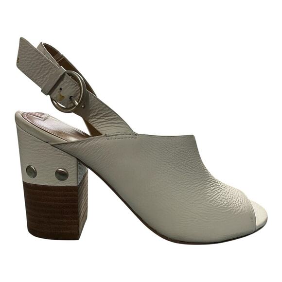 Marc Fisher Waleis Sandal Women Sz 8M Ivory Peep Toe Studded Block Heel Preppy - Picture 3 of 10